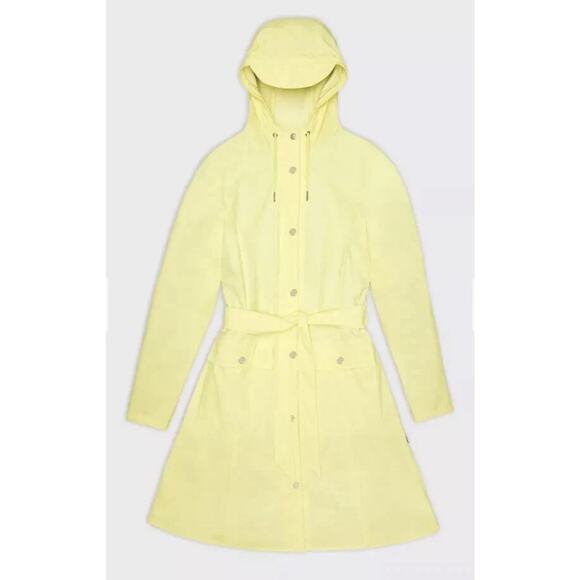 RAINS Womens Size S Curve Raincoat Straw Zipper Snap Trench Belted Waterproof - Picture 3 of 4